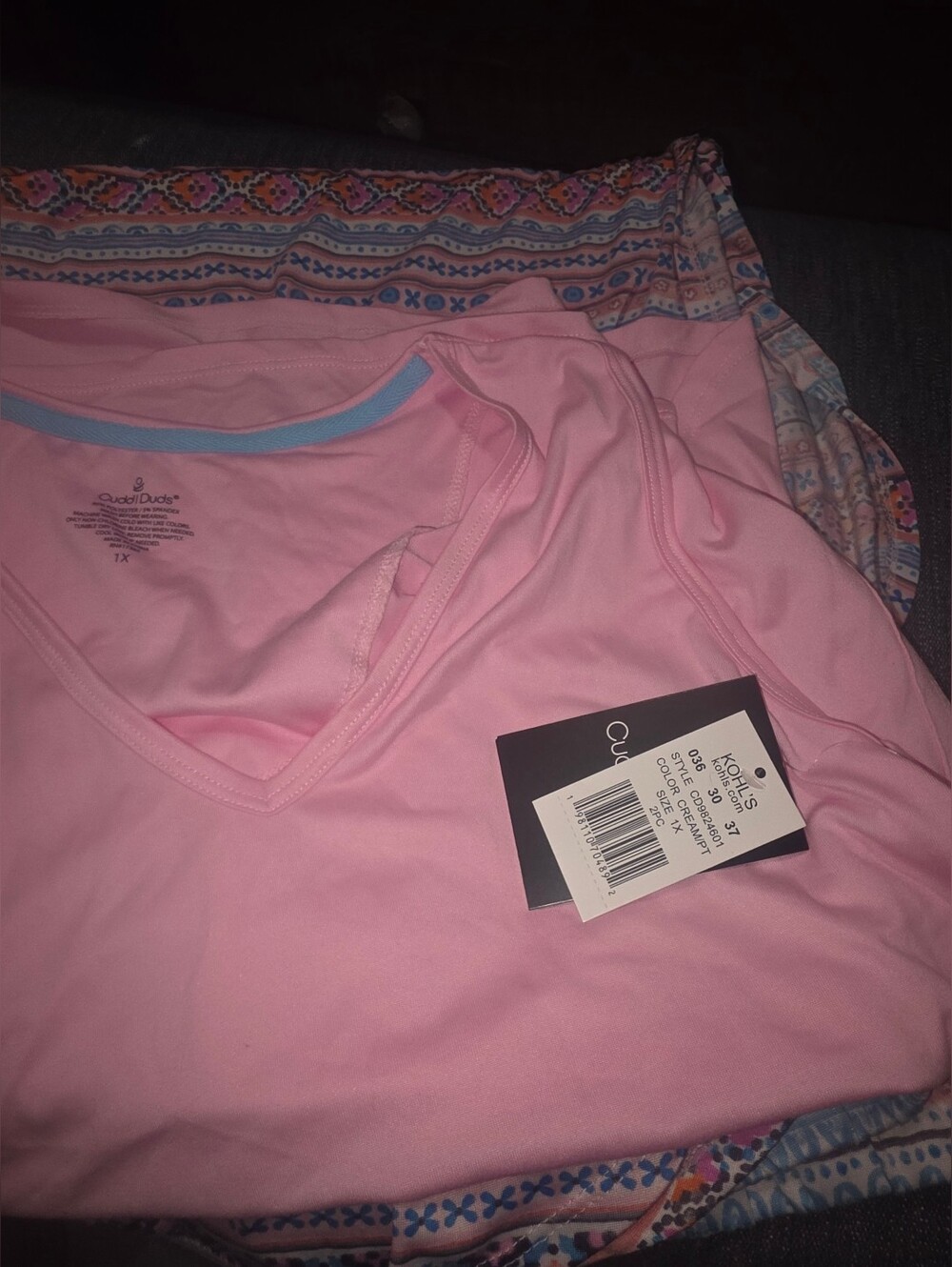 Kohl's Pink V-Neck Tank with Patterned Hem - Picture 2 of 6